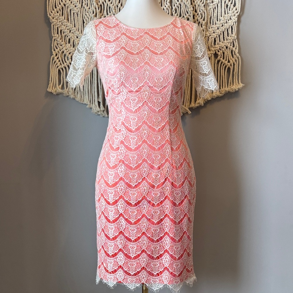 ANTONIO MELANI Pink and White Lace Mini Dress